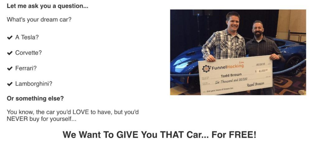 ClickFunnels dream car giveaway