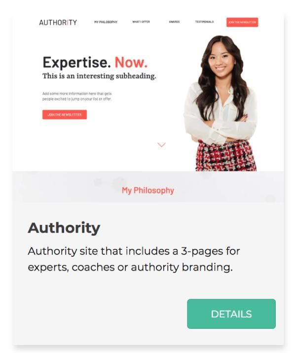 Landing page examples authority template